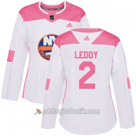 Dame Ishockey New York Islanders Tröja Nick Leddy 2 Adidas 2017-2018 Vit Rosa Fashion Authentic